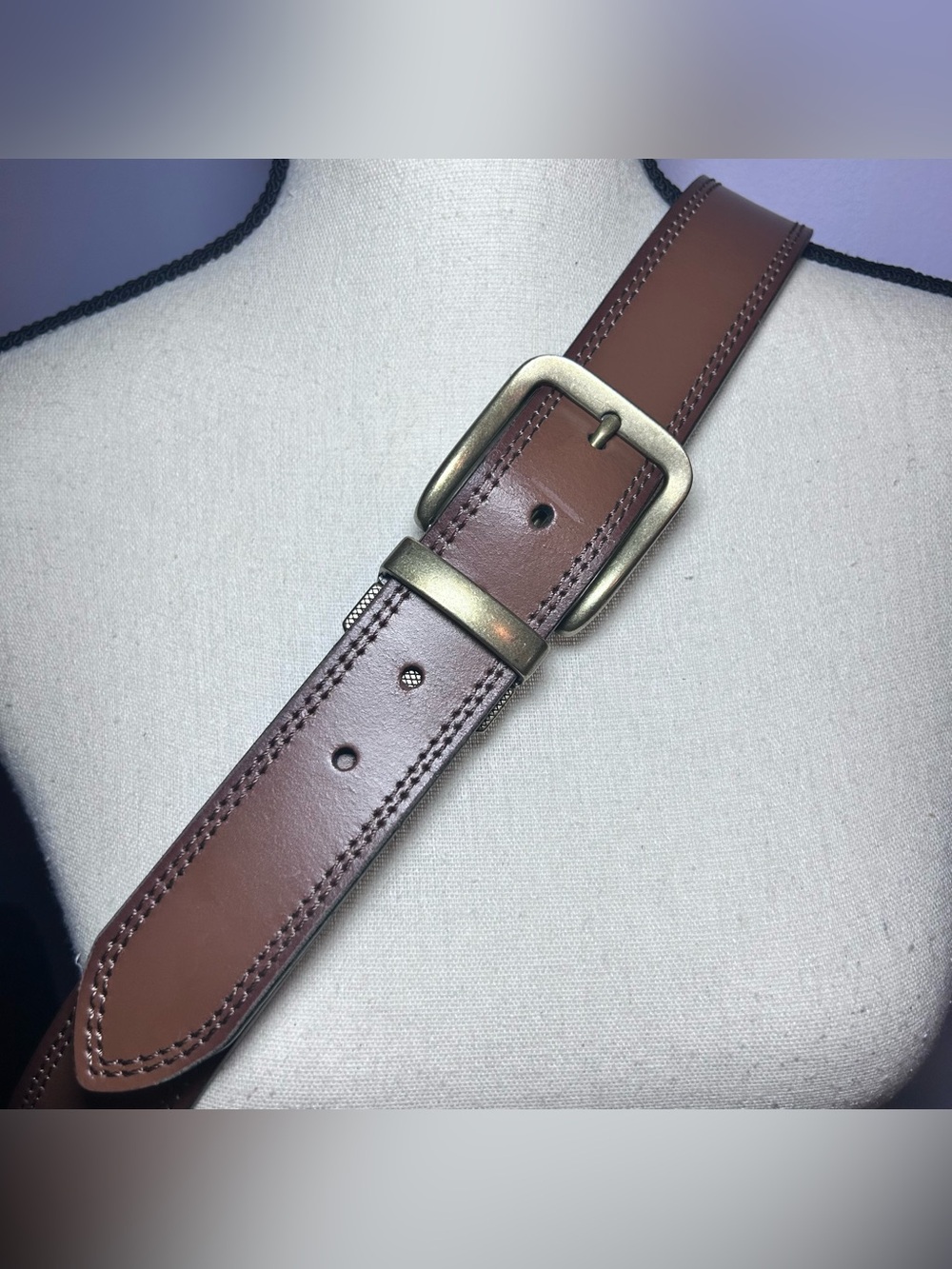 Cremieux Men’s 42 Tan/Black Reversible Leather Belt with Dark Brass Buckle